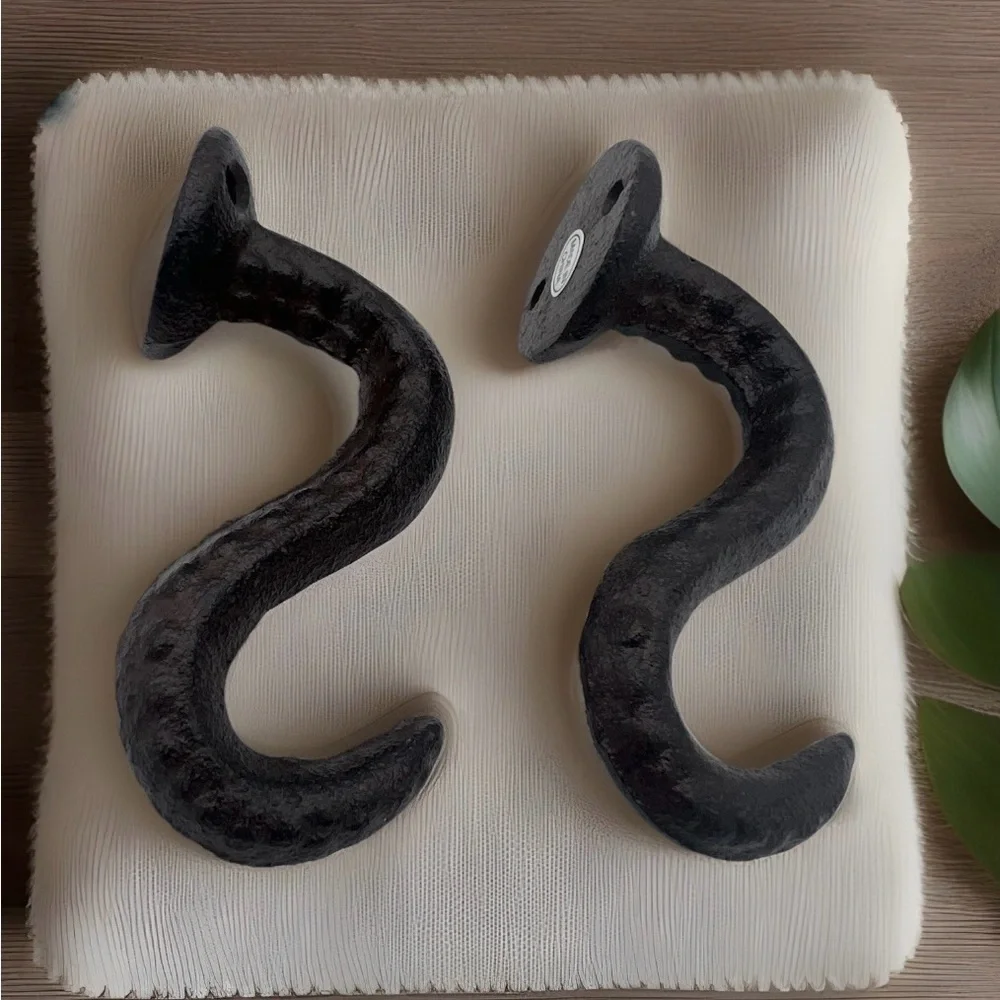 2 Brown Cast Iron Wall Hooks OCTOPUS TENTACLE, Bathroom Towel/Coat Hook Nautical